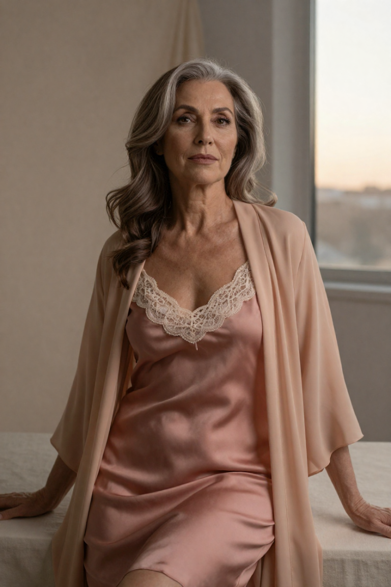 FuliAnPin muse in rose silk slip at a studio table at sunset